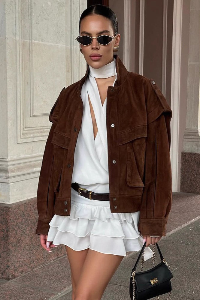 Alatni veste en suède épaules larges