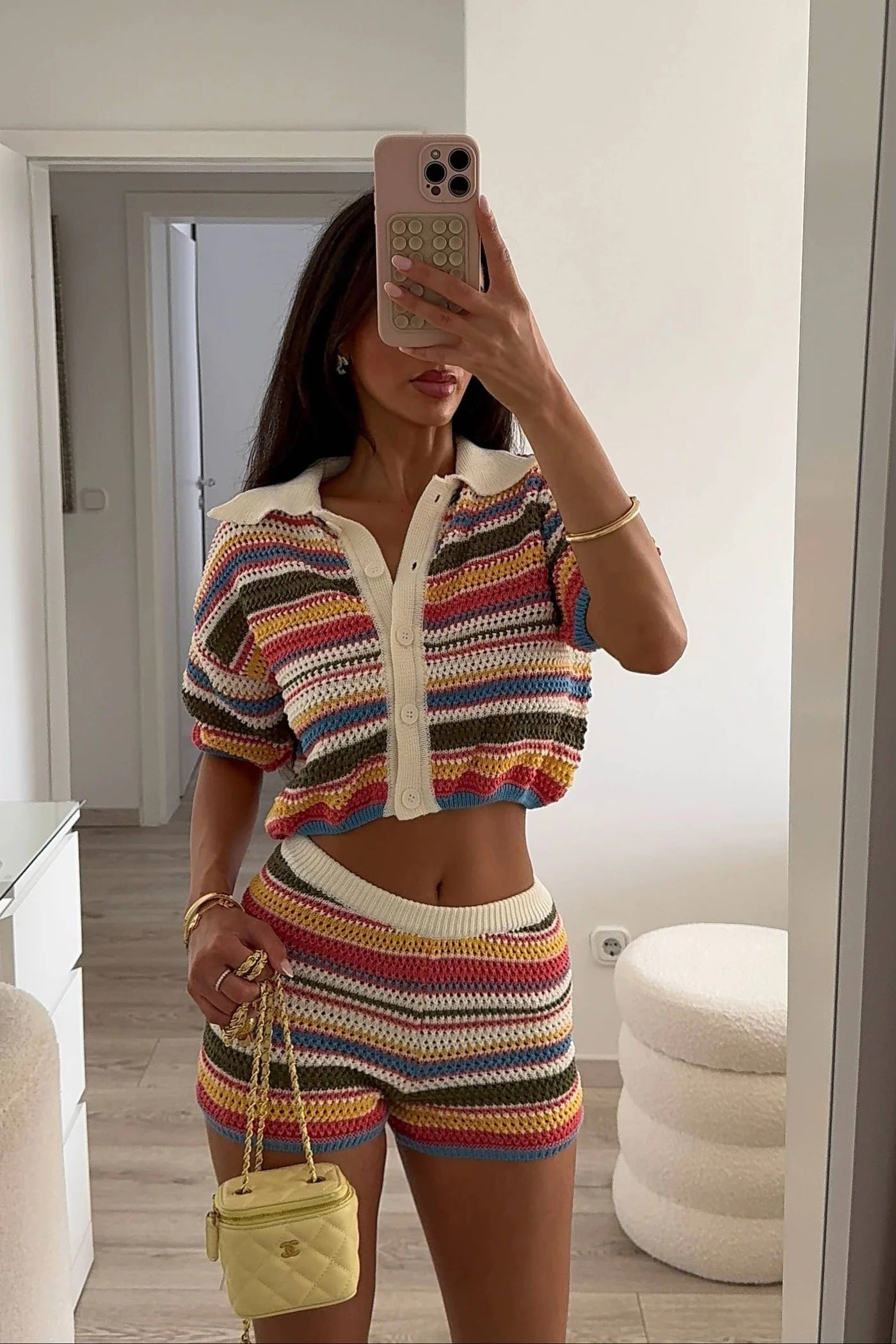 Ensemble coordonné rayé en crochet Sophie