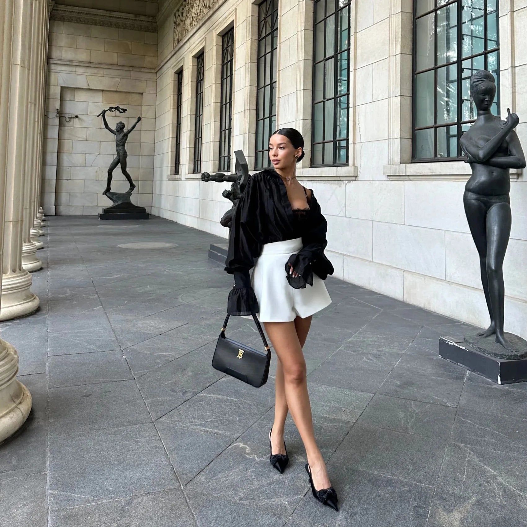 Chemise oversize Isabella à manches bouffantes et lien ruban