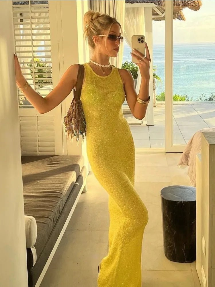 SOERA Kaila Sequin Sleeveless Maxi Dress - Dress - SOERA-524547-YEL-S-47107 Yellow S