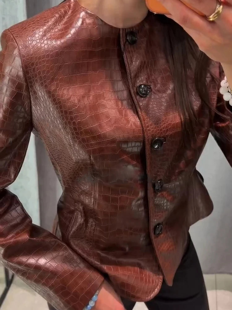 Veste Sandra en simili cuir embossé croco