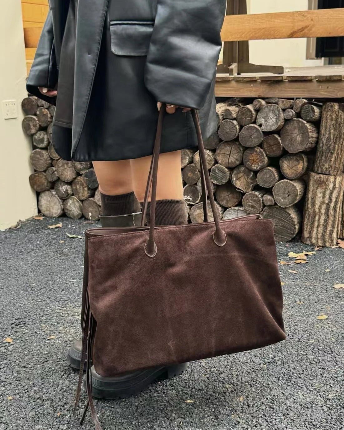 SOERA Carly Frosted Suede Tote Bag - Bag - SOERA-325059-SUE-40-56867 Coffee 40 x 17 x 25 cm