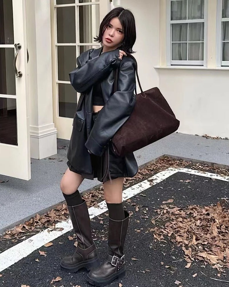 SOERA Carly Frosted Suede Tote Bag - Bag - SOERA-325059-SUE-40-56867 Coffee 40 x 17 x 25 cm