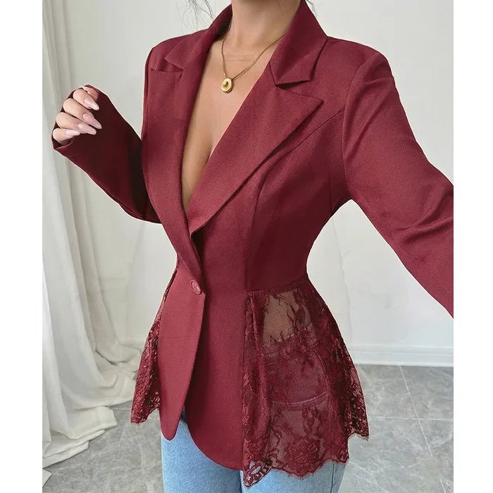 SOERA Taylor Lace Panel Tailored Blazer - Blazers - 1005012034685741-;re1776154514001190067 Burgundy S