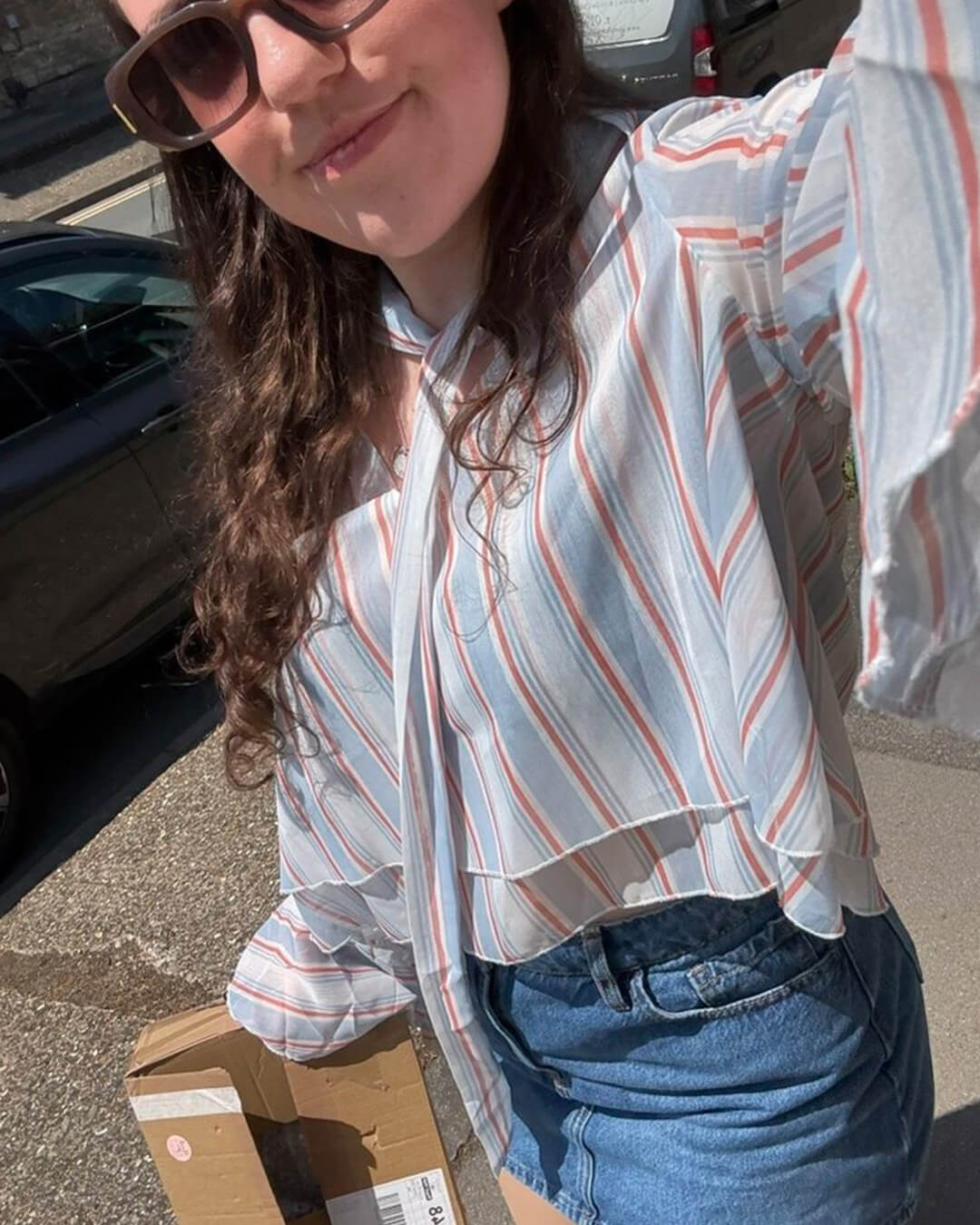 SOERA Hanna Stripe Ruffle Tie-Neck Blouse - Blouse - SOERA-479107-LIG-S-26307 Light Blue S