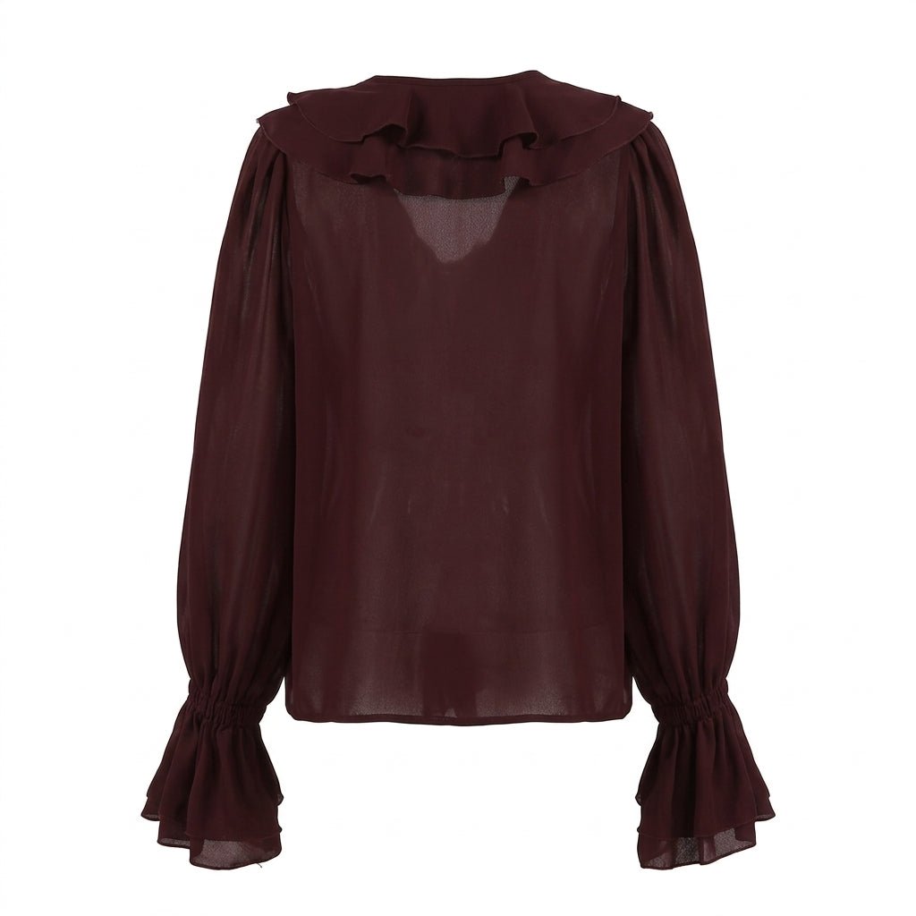 SOERA Linda Tie Neck Ruffled Blouse - Blouse - SOERA-414531-BUR-L-54531 Burgundy L