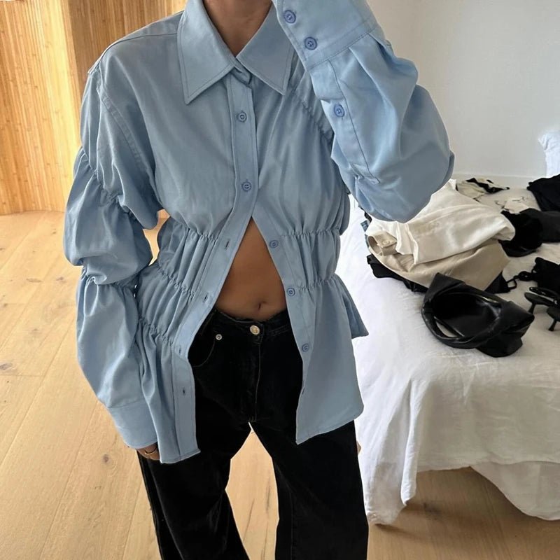 SOERA Sandra Long Sleeve Smocked Blouse - Blouses - 1005008286511075-;Vy1775670886601374397 Blue S