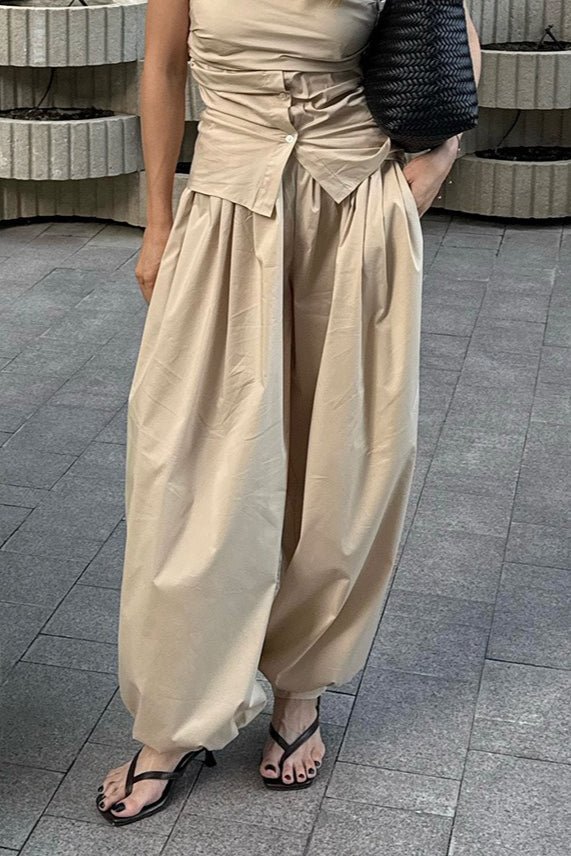 SOERA Inga Elastic Waist Baggy Pants - Bottoms -  Beige S