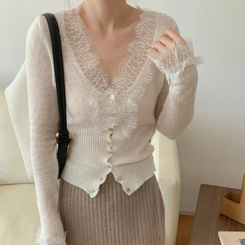 SOERA Aurelie Knitted Lace Cardigan - Cardigans - 1005007717662399-;lM1764877298329507853 White One Size