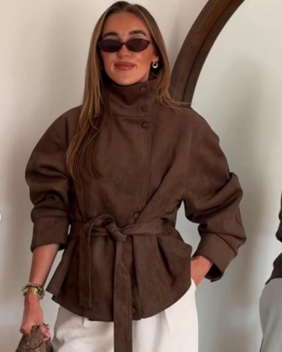 SOERA Amanda Funnel Faux Suede Trench Coat - Coat - SOERA-068547-BRO-S-18979 Brown S