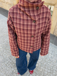 Manteau à col montant en laine mélangée à carreaux Jane