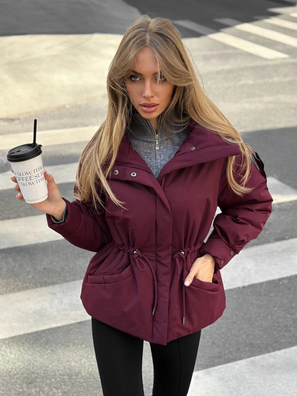 SOERA Mary Oversized Drawstring Waist Puffer Jacket - Coat -  Olive Green M