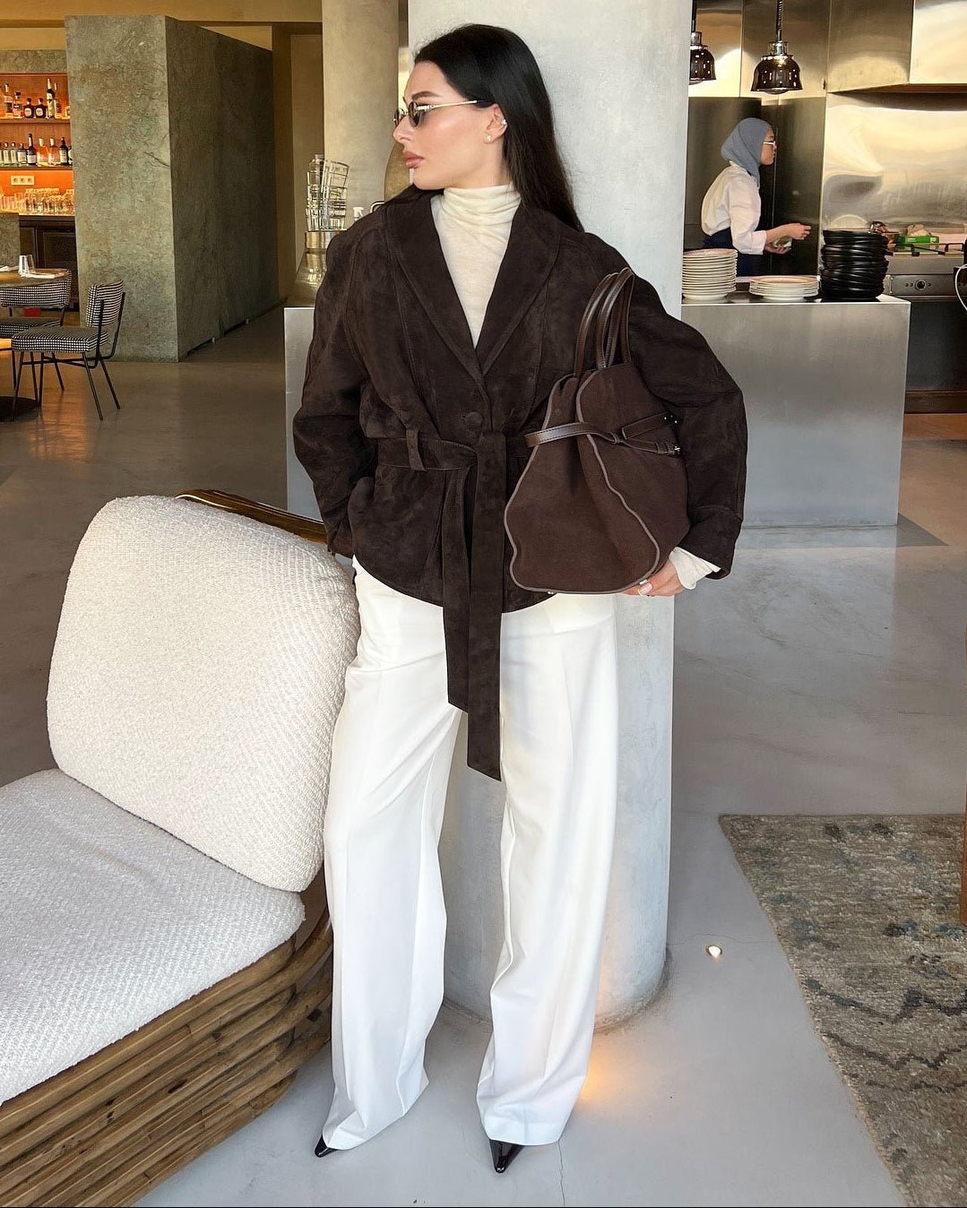 SOERA Teresa Belted Suede Trench Coat - Coat - SOERA-002819-BRO-L-04323 Brown L