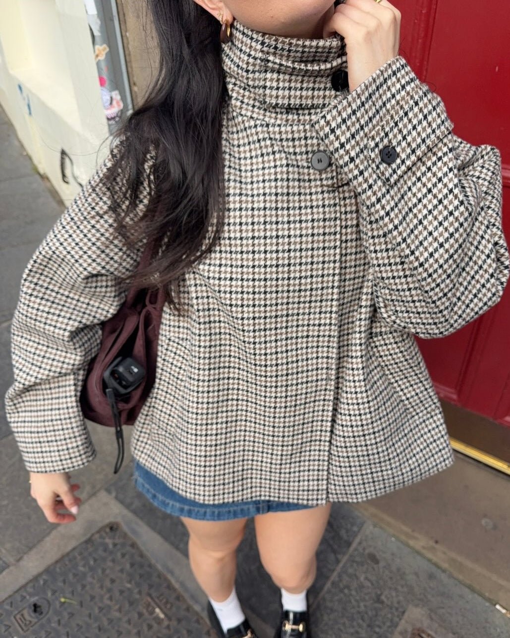 SOERA Amelia High-Collar Houndstooth Cropped Jacket - Coats & Jackets - SOERA-085187-ASP-S-03075 Beige S