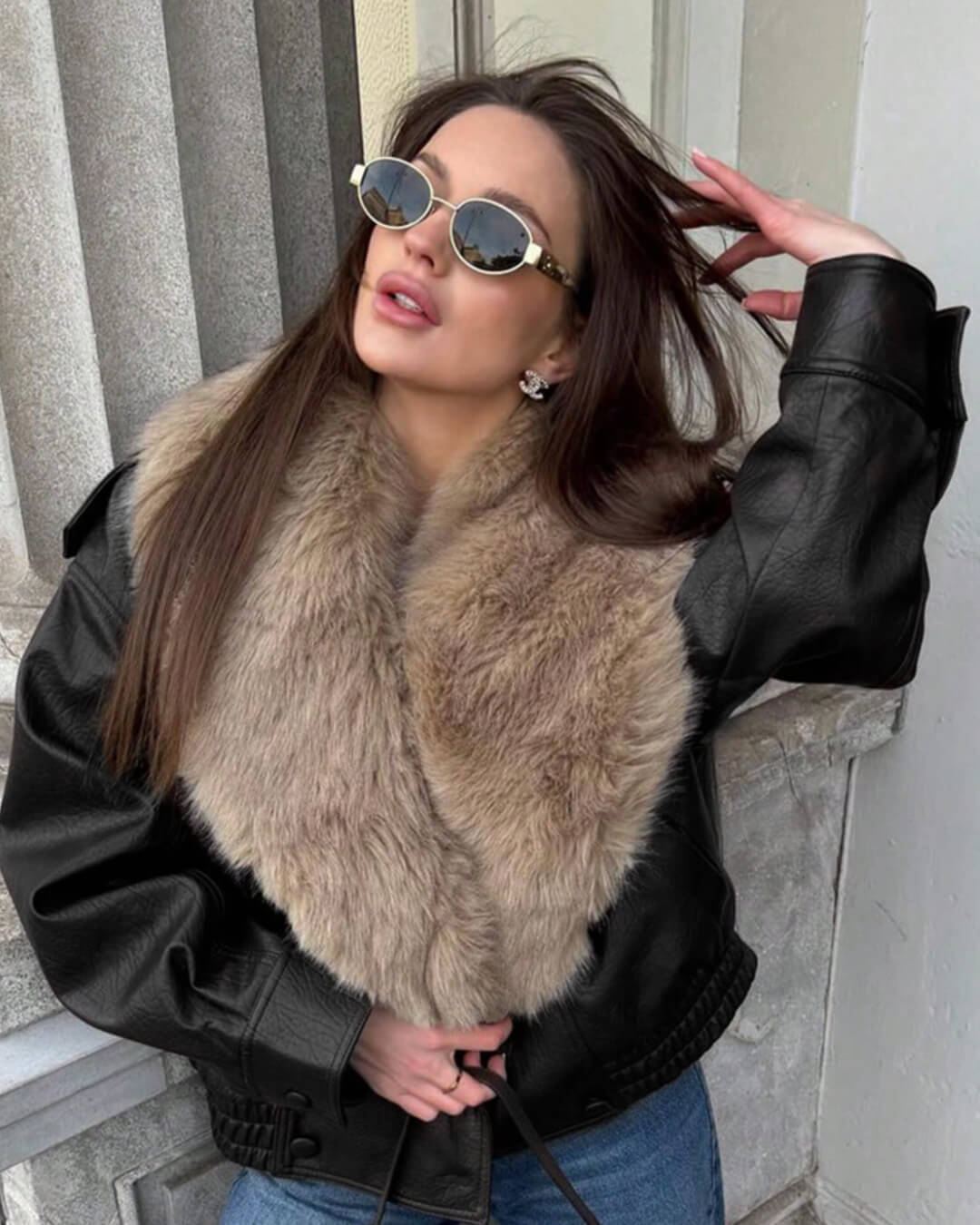 SOERA Francesca Faux Leather Jacket with Detachable Fur Collar - Coats & Jackets -  Black M