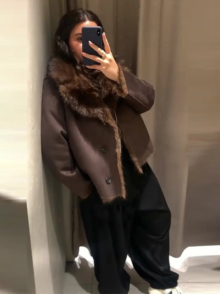 SOERA Jenny Reversible Faux Fur Leather Jacket - Coats & Jackets - 3256809615252454-;TQ1764003585261457870 Dark Brown XS