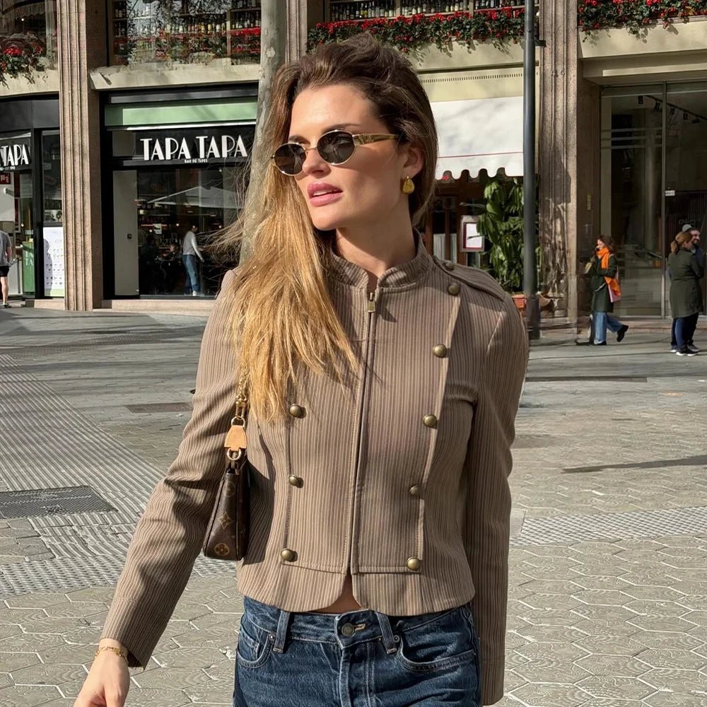 SOERA Mara Striped Zip-Up Blazer - Coats & Jackets -  Brown XS