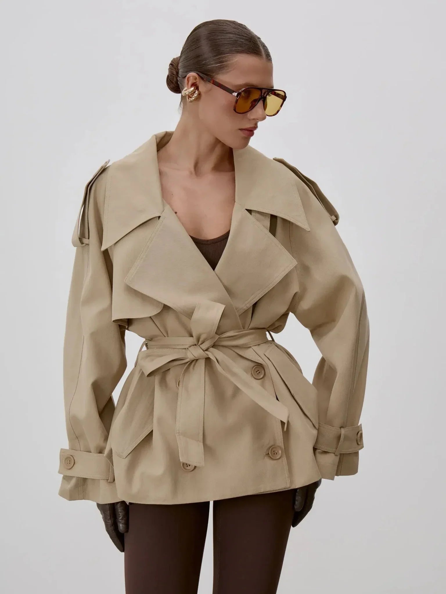 SOERA Octavia Lace-Up Stand Collar Trenchcoat - Coats & Jackets -  Beige S