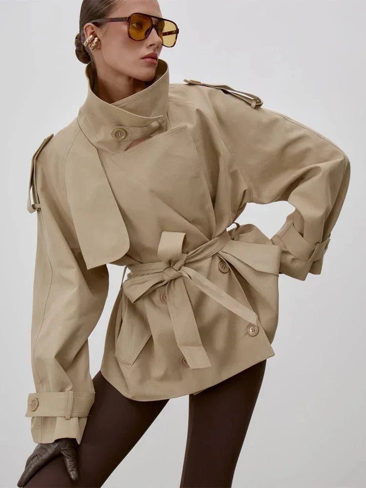 SOERA Octavia Lace-Up Stand Collar Trenchcoat - Coats & Jackets -  Beige S