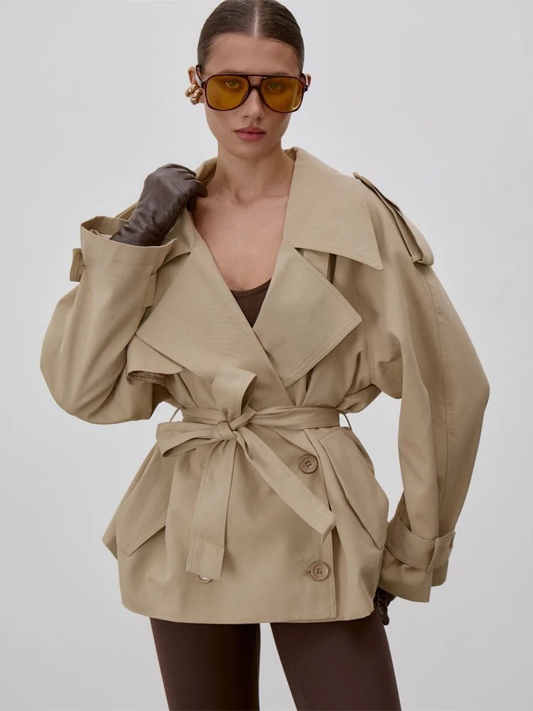 SOERA Sonia Lace Up Stand Collar Trenchcoat - Coats & Jackets - 1005011734952768-;Ni1773321573271304204 Beige S