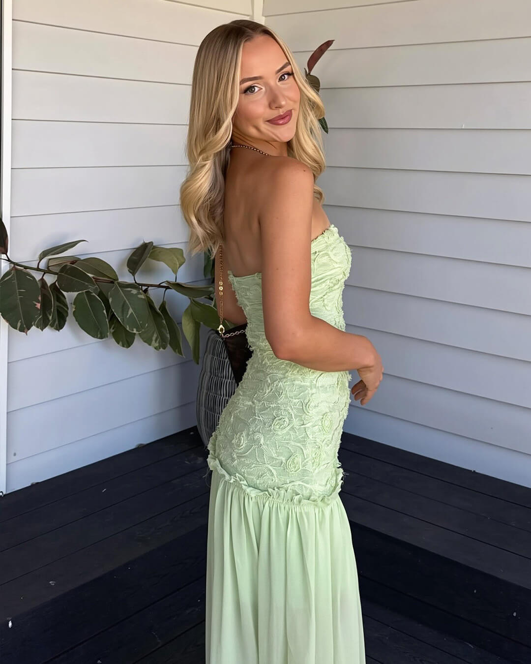 SOERA Alice Strapless Floral Lace Maxi Dress - Dress - SOERA-973635-GRE-M-00163 Light Green M