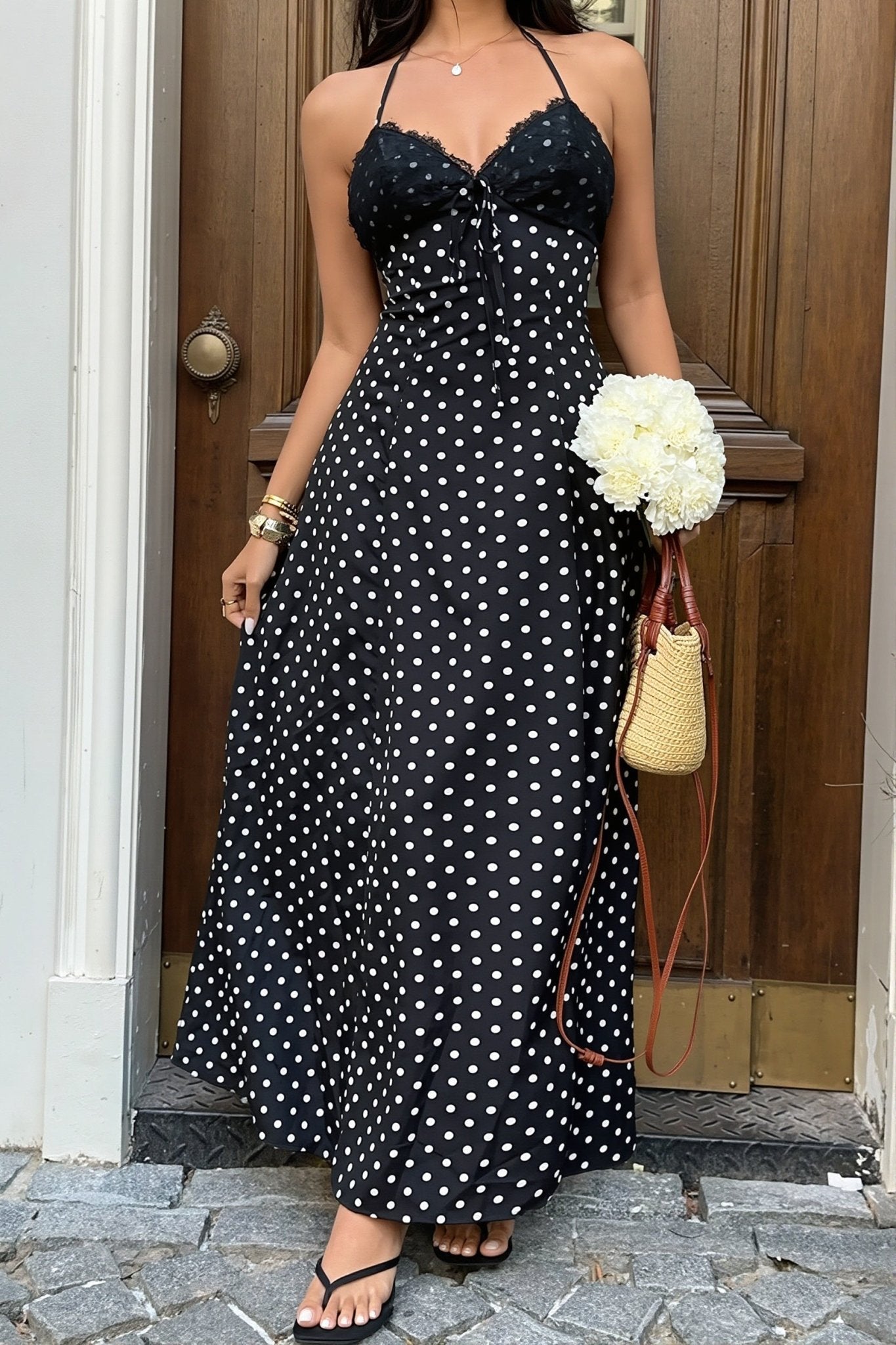 SOERA Aiwilda Polka Dot Halter Maxi Dress - Dress - SOERA-358339-BLA-S-34627 Black S
