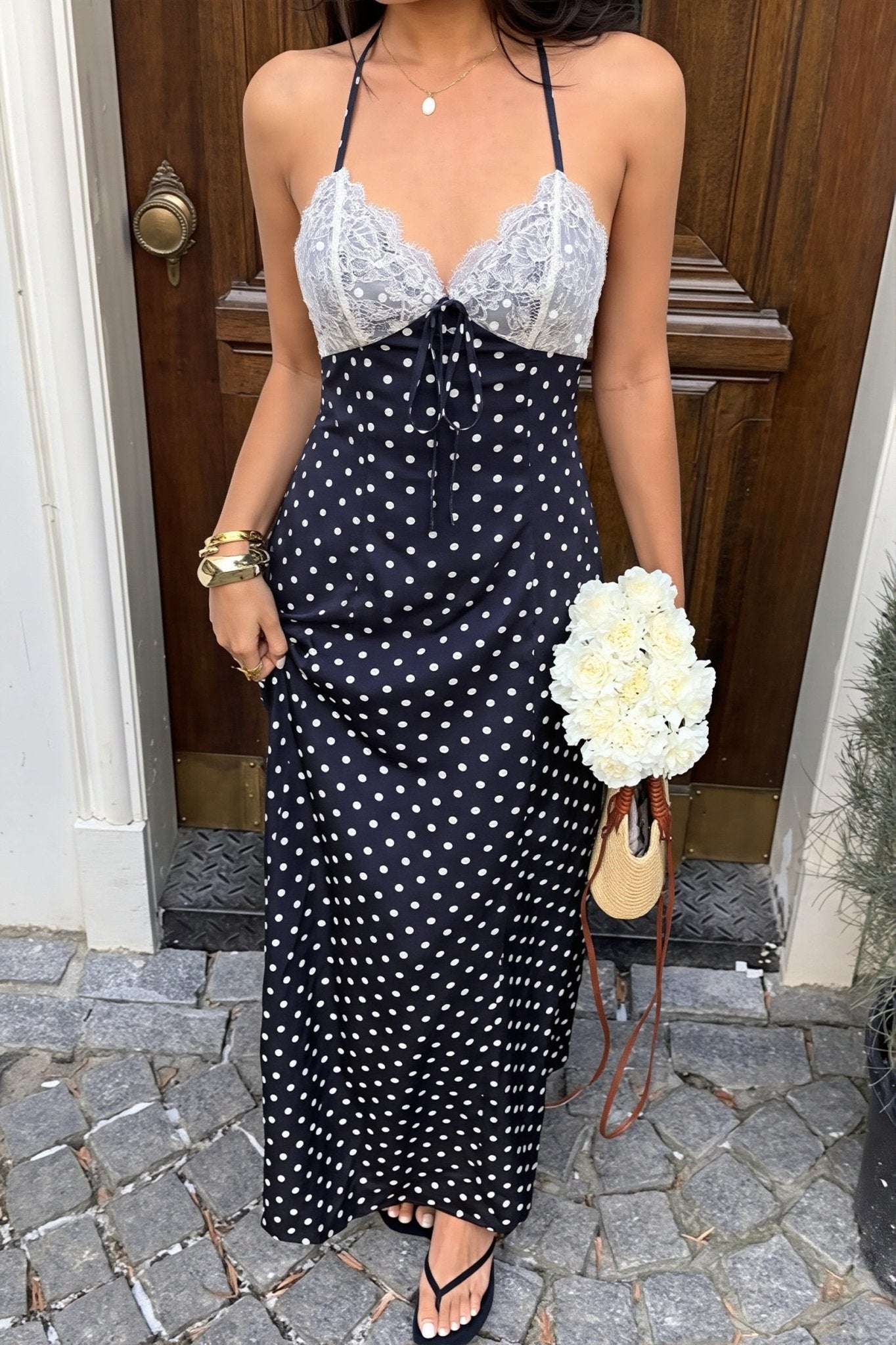 SOERA Aiwilda Polka Dot Halter Maxi Dress - Dress - SOERA-358339-NAV-S-03555 Navy Blue S
