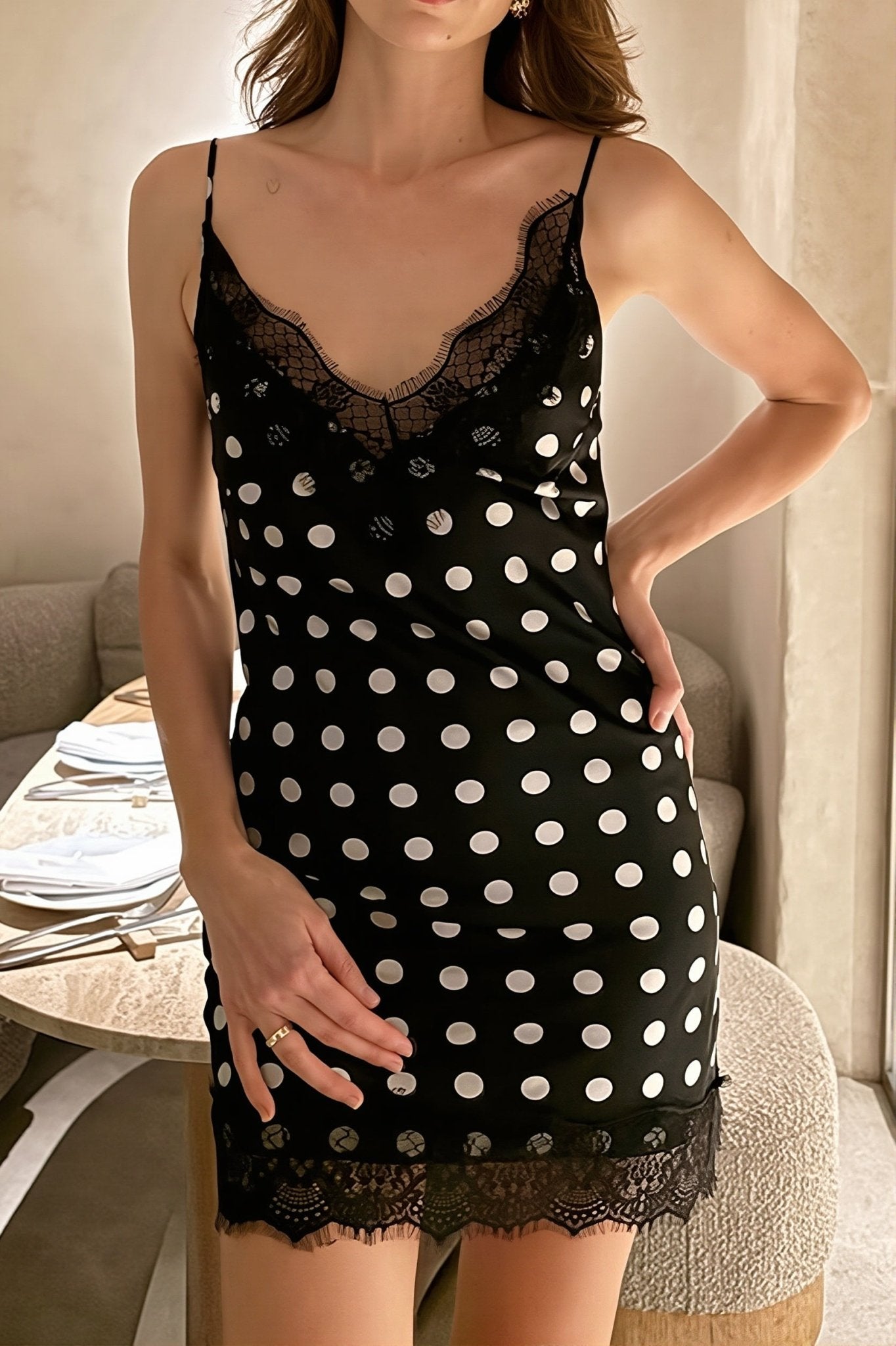 SOERA Aizela Polka Dot Lace Cami Dress - Dress - SOERA-218883-POL-S-98755 Polka Dot S