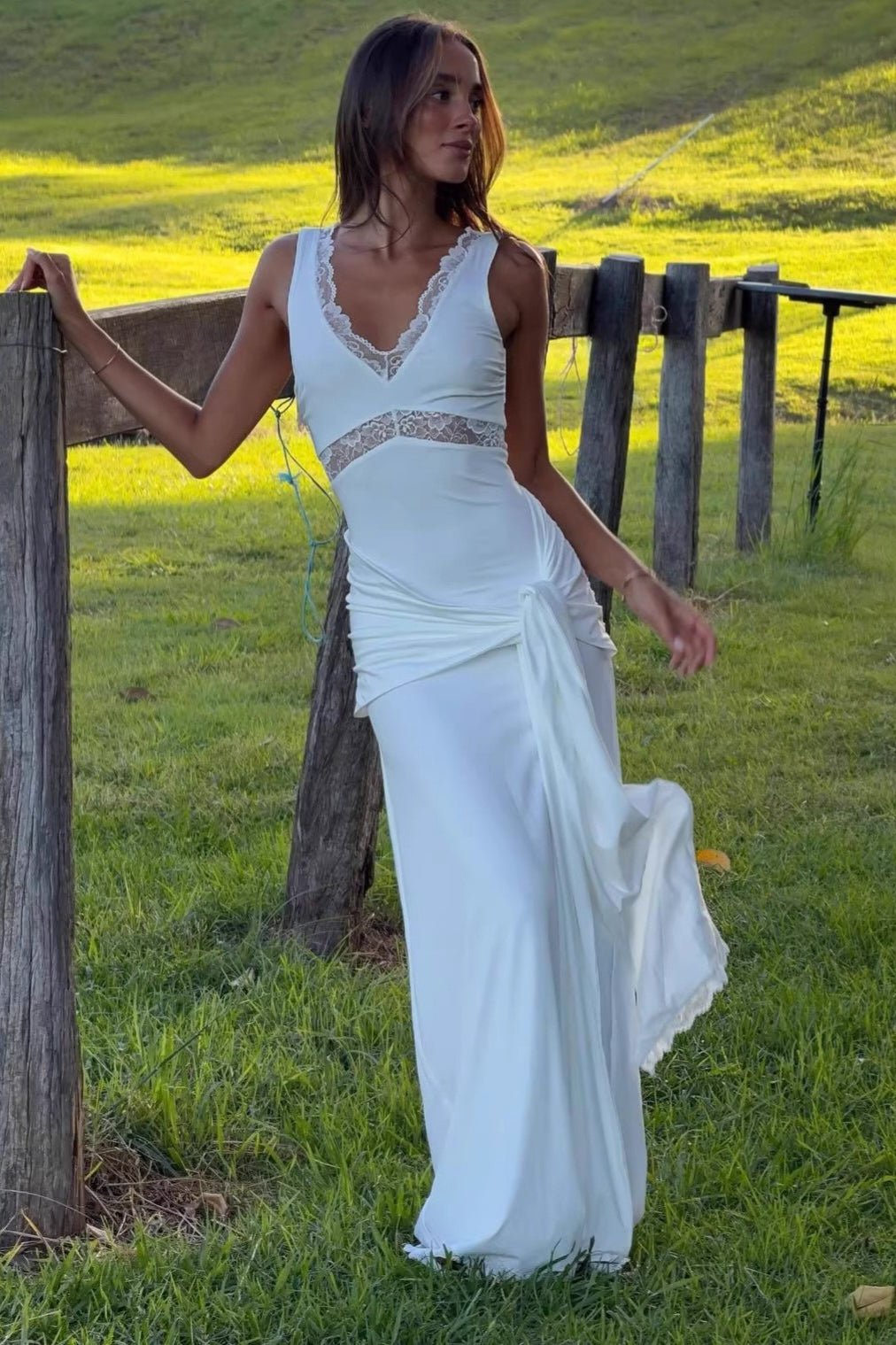 SOERA Bianca Lace Panel Tie Strap Maxi Dress - Dress -  XS