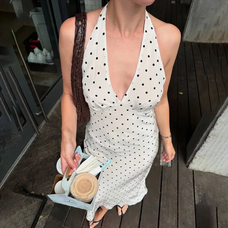 SOERA Bianca Polka Dot Halter Maxi Dress - Dress -  White S