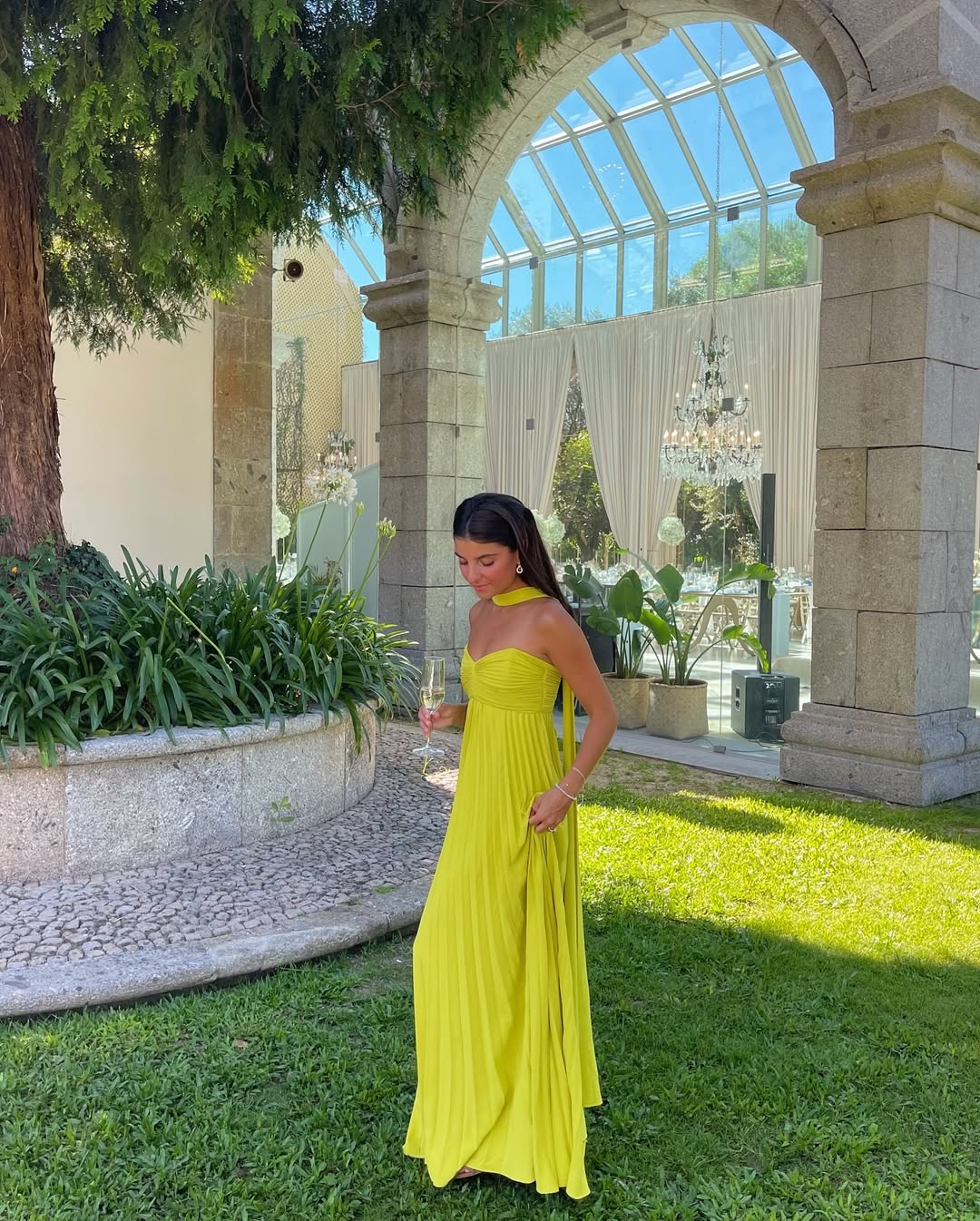 SOERA Diana Halter Ruched Maxi Dress with Scarf - Dress - SOERA-795907-LIM-S-10435 Lime Yellow S