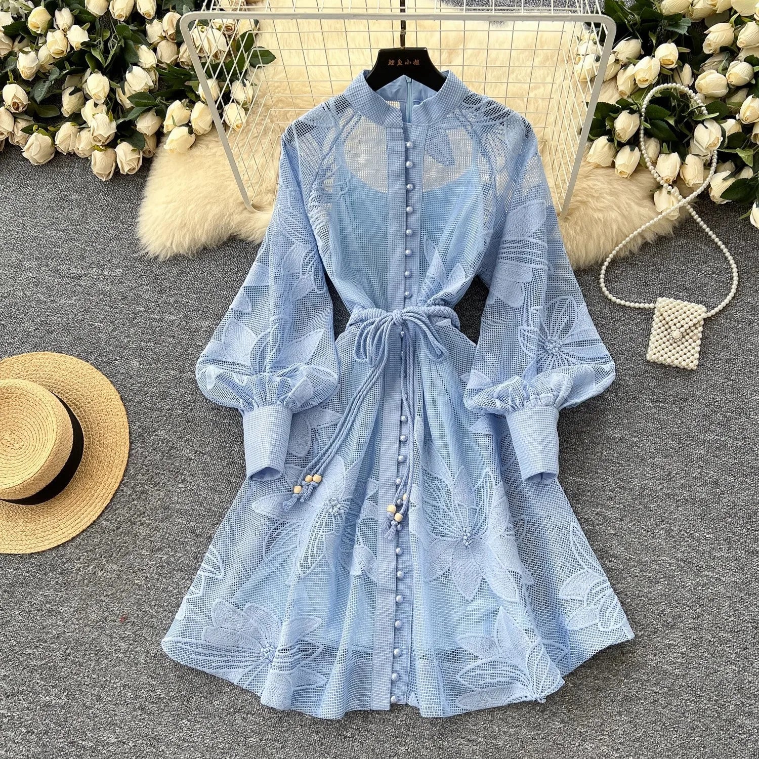SOERA Hedy Embroidered Lace Belted Dress - Dress -  Blue S