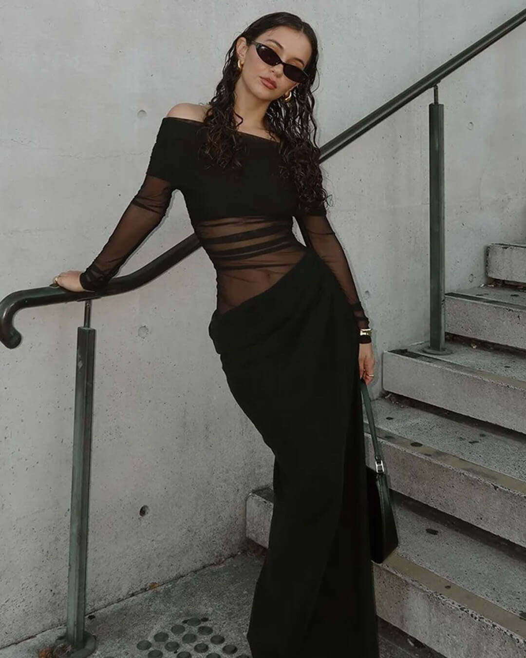 SOERA Shiela Ruched Mesh Maxi Dress - Dress -  Black XL