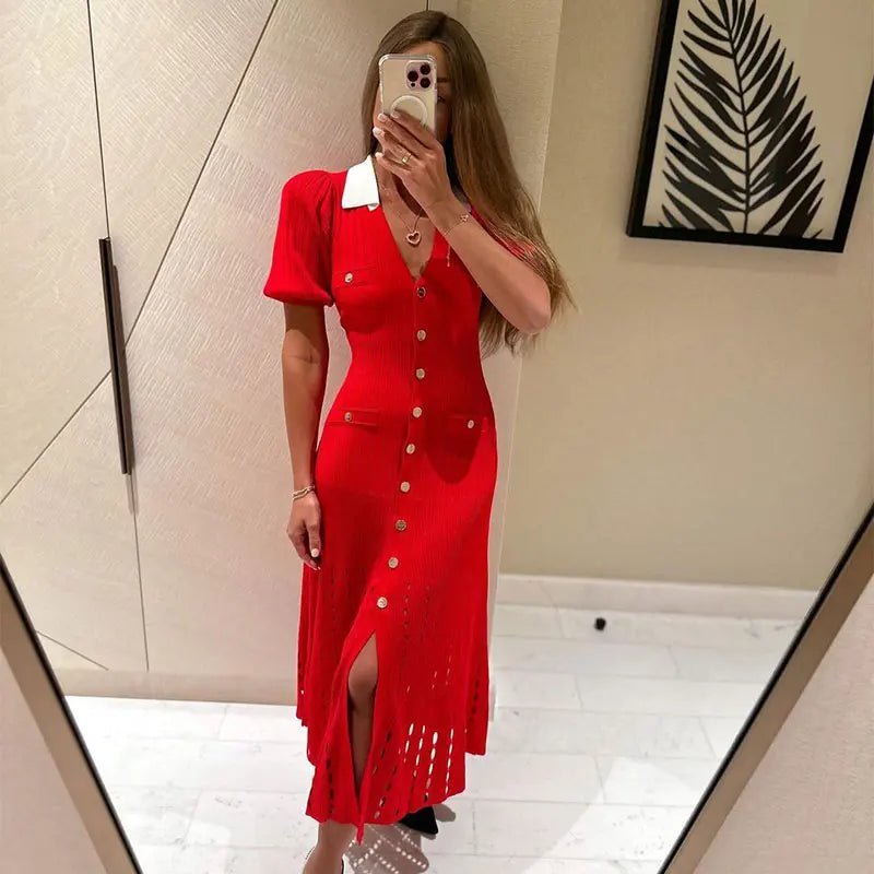 SOERA Sophia Knitted Dress - Dress -  Red XS