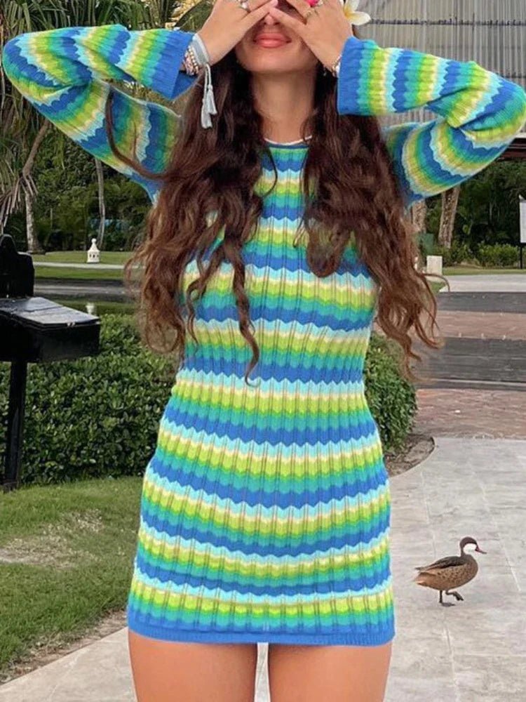 SOERA Veronica Striped Backless Mini Dress - Dress - SOERA-711747-GRE-S-09731 Green S