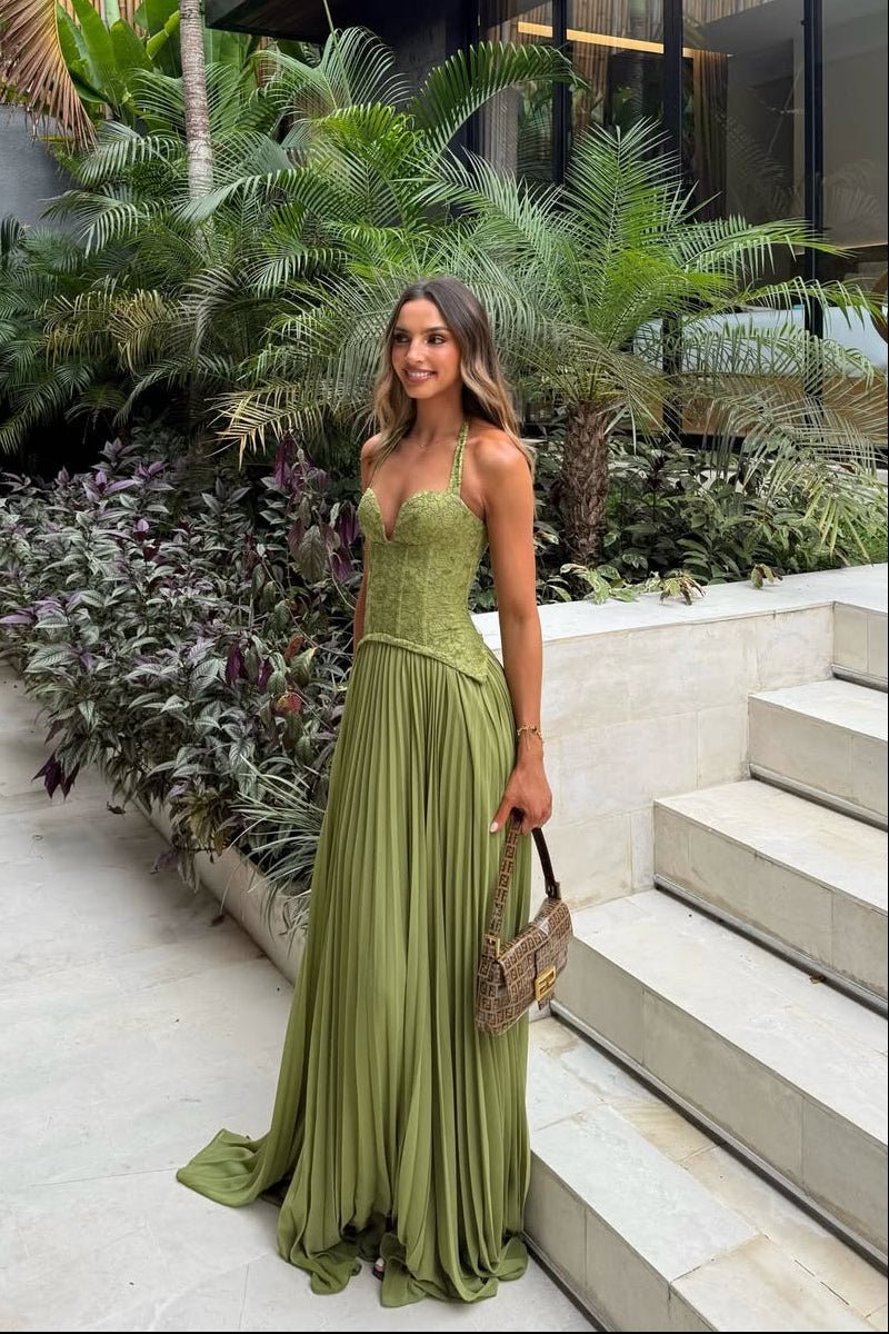 SOERA Vivian Pleated Corset Maxi Dress - Dress -  Green XS