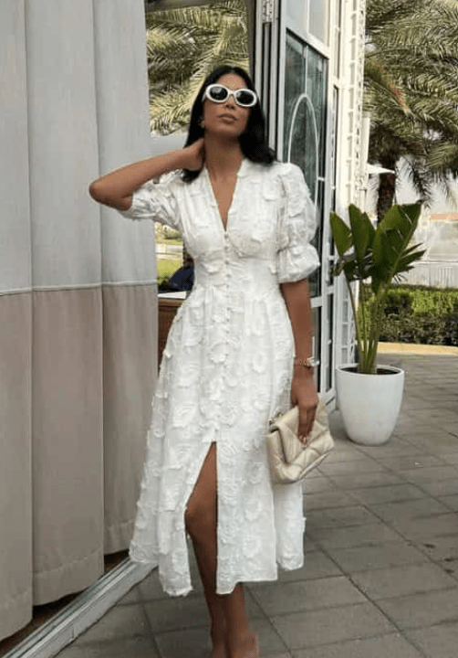 Celeste Embroidered Lace V-Neck Midi Dress