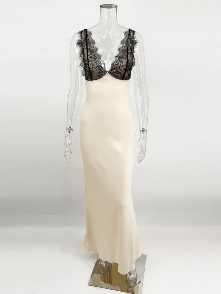 SOERA Ambre Lace V-Neck Patchwork Summer Dress - Dresses -  Beige S