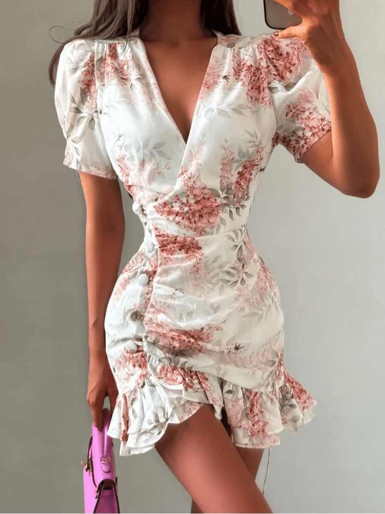 SOERA Beatrice Floral V-Neck Mini Dress - Dresses -  Pink S