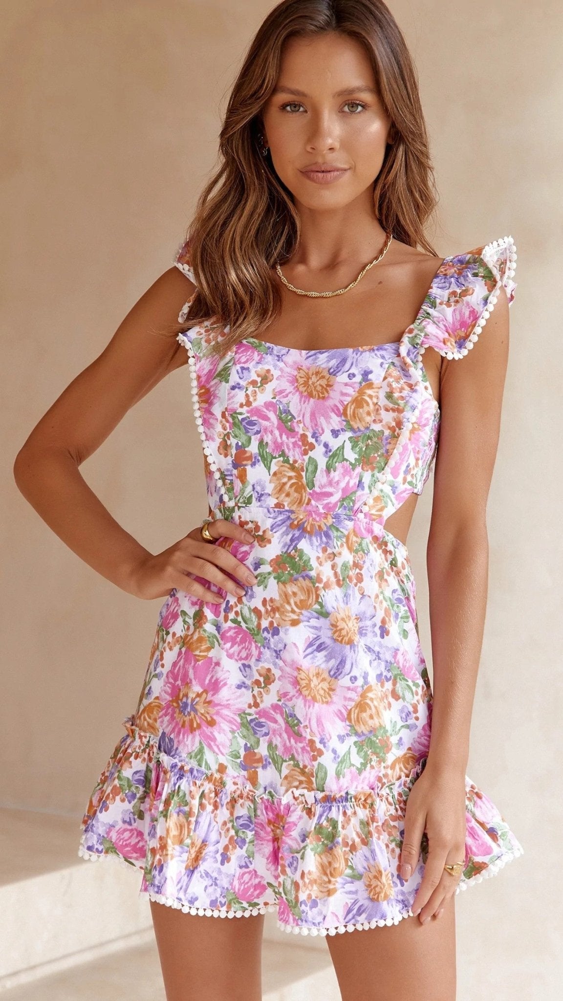 SOERA Carmina Floral Back Tie Mini Dress - Dresses - JE1776146984835070581 Pink S