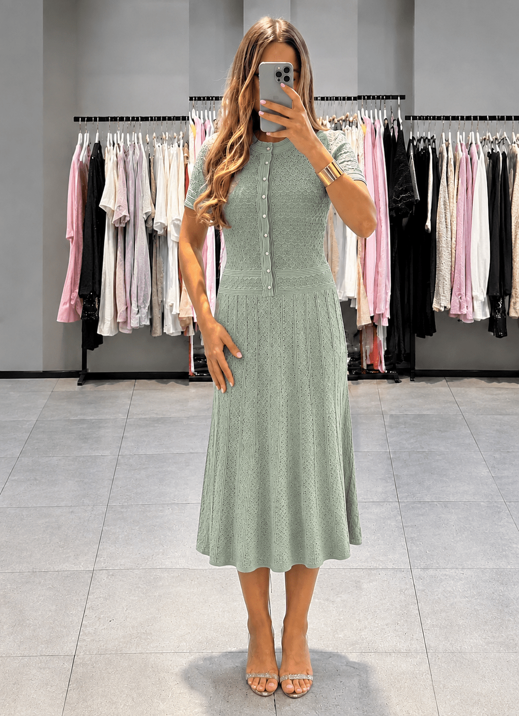 SOERA Celeste Half Button Knitted Midi Dress - Dresses - SOERA-375235-MIN-XS-88707 Mint Green XS