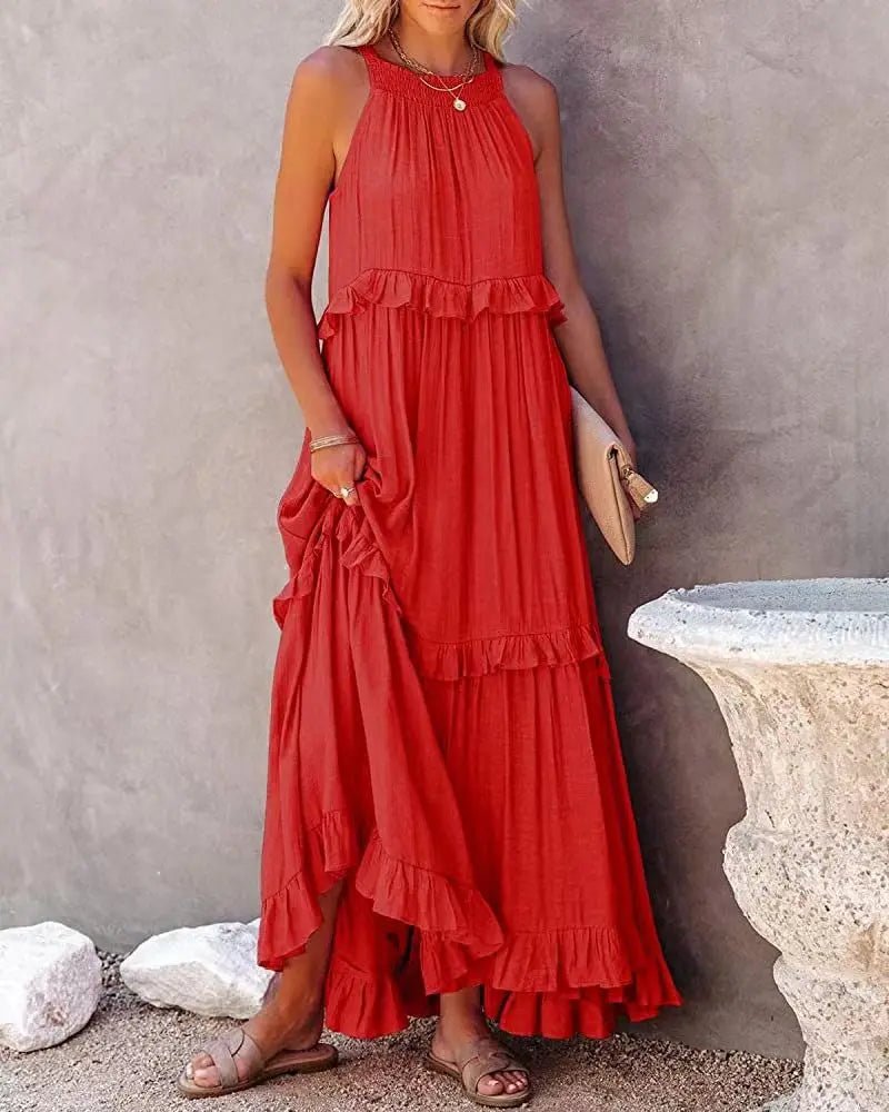 SOERA Celeste Ruffle Hem Beach Maxi Dress - Dresses -  Tangerine S