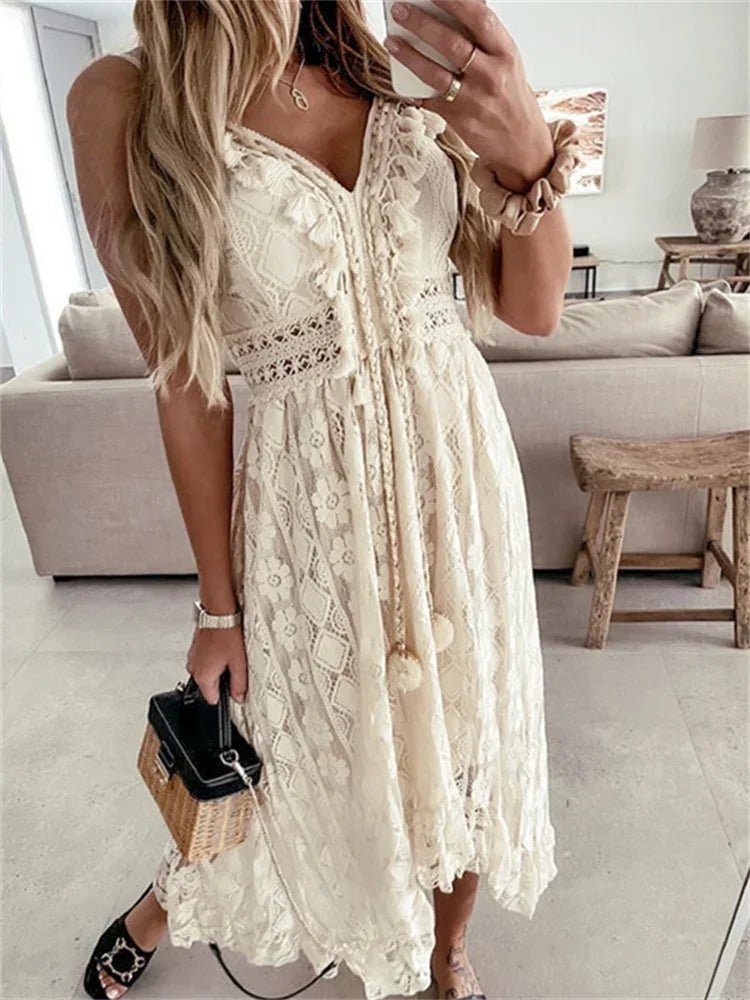 SOERA Esra Sleeveless Lace V-Neck Maxi Dress - Dresses -  Ivory S