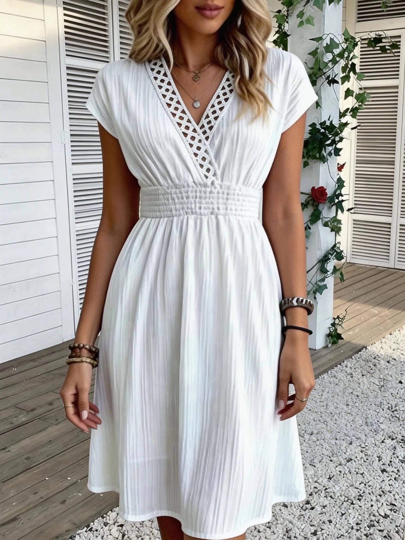 SOERA Ilaria French Lace V-Neck Fitted Dress - Dresses -  S