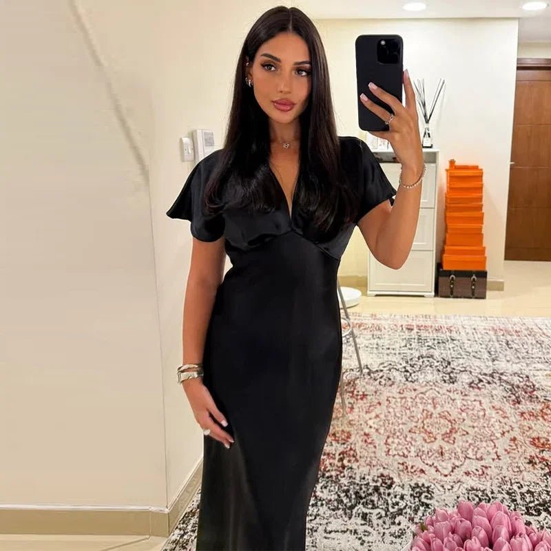 SOERA Janna V Neck Satin Midi Dress - Dresses - 1005009335625629-;zc1771345061658384880 Pink XS