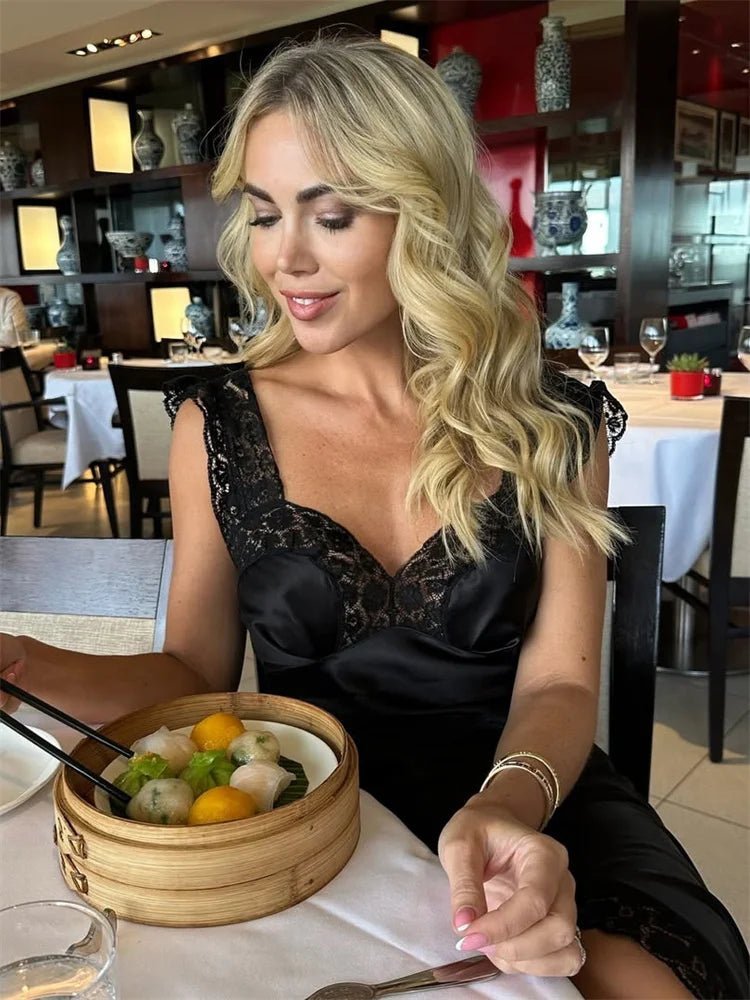 SOERA Joanna Satin Lace Long Dress - Dresses - 1005009954790316-;EW1775118759074336512 Black L