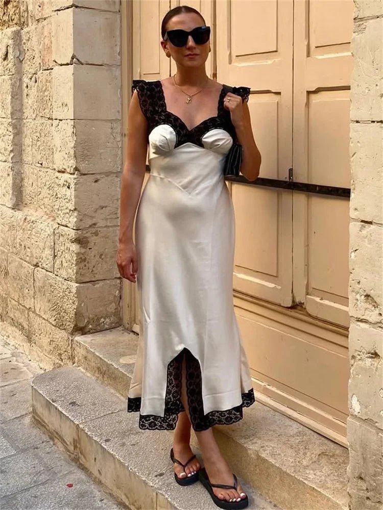 SOERA Joanna Satin Lace Long Dress - Dresses - 1005009954790316-;vT1775118759074241593 Black White S