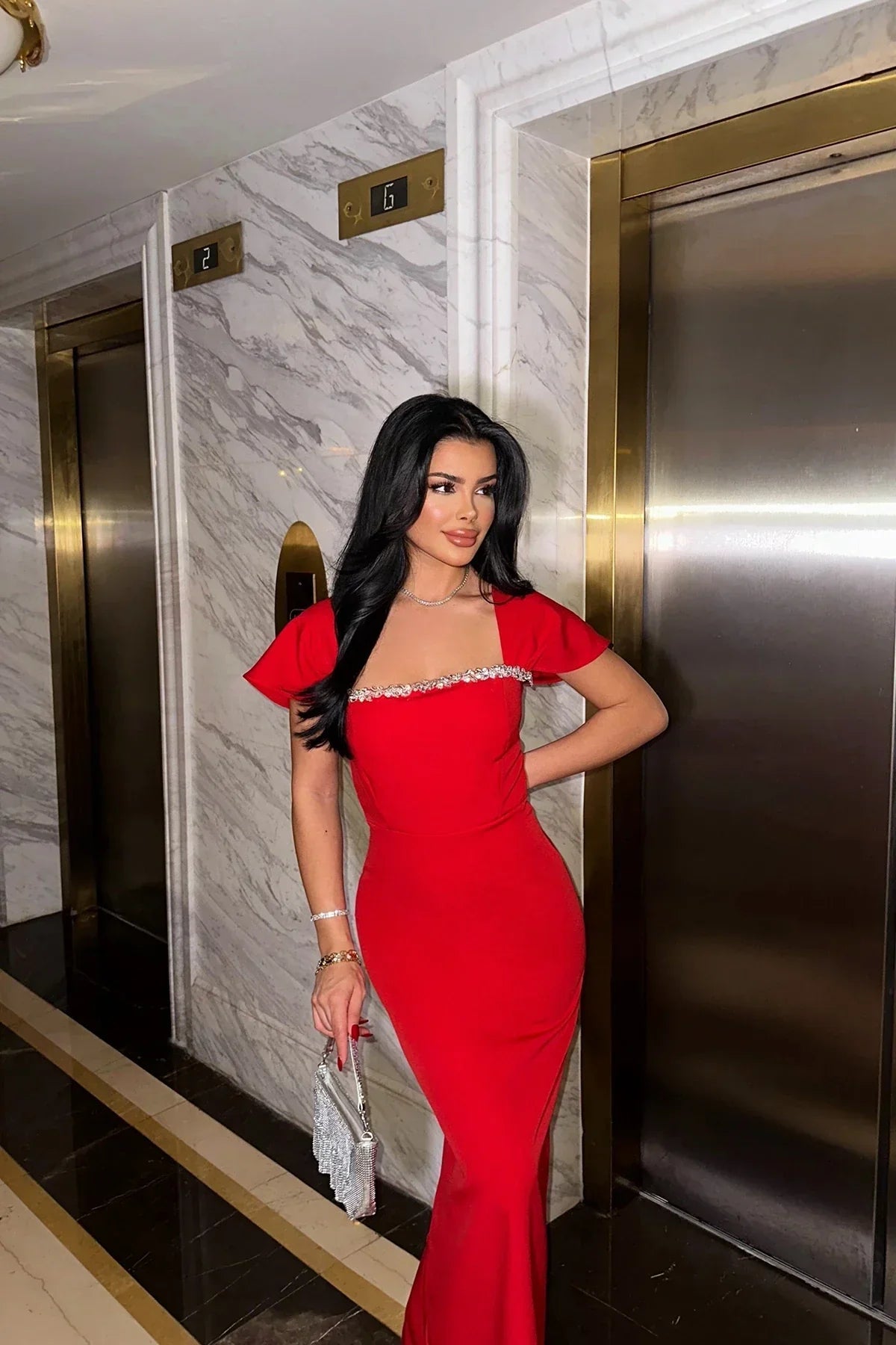 SOERA Kaila Square - Neck Bodycon Maxi Dress - Dresses -  Red M