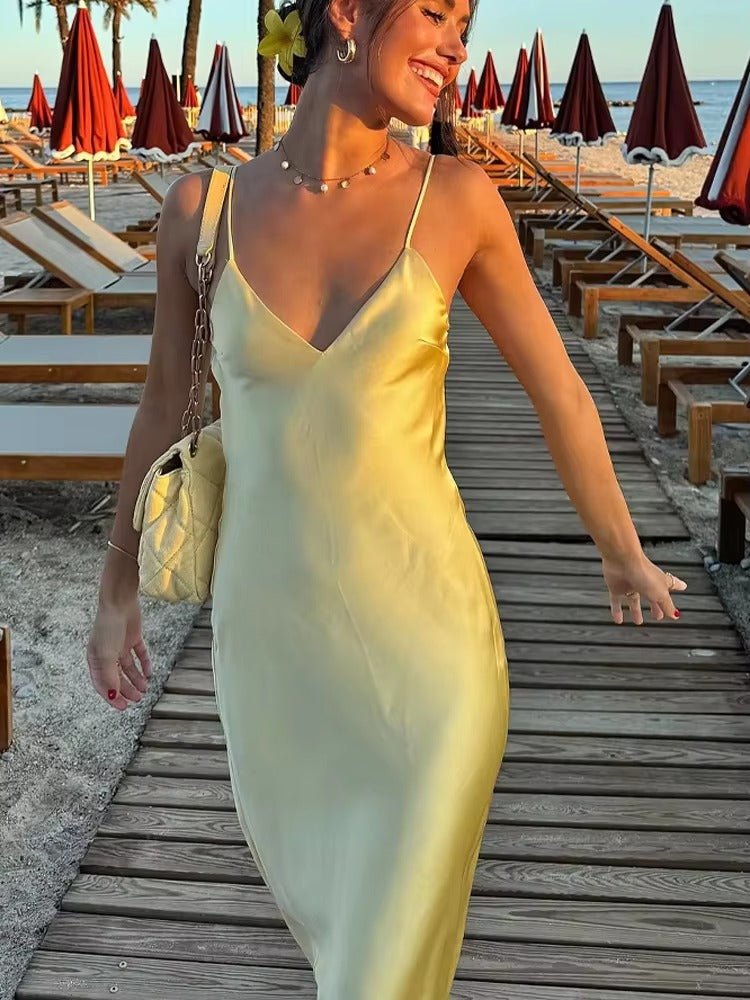 SOERA Kirra Satin Backless Maxi Dress - Dresses -  Yellow XS