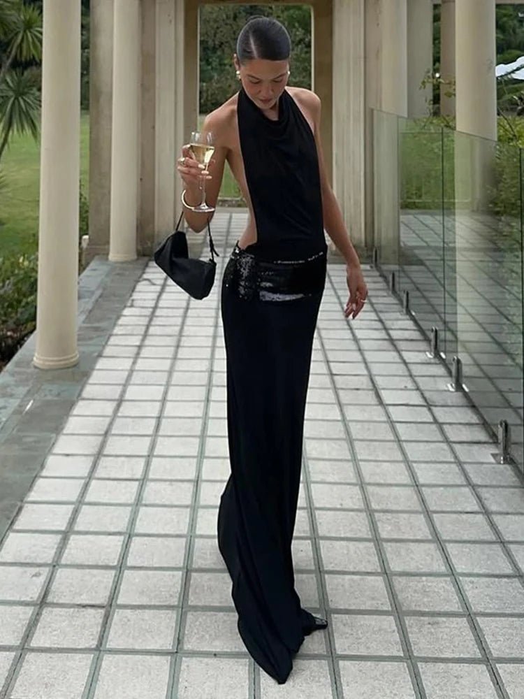 SOERA Miranda Halter Draped Maxi Dress - Dresses -  Black XS